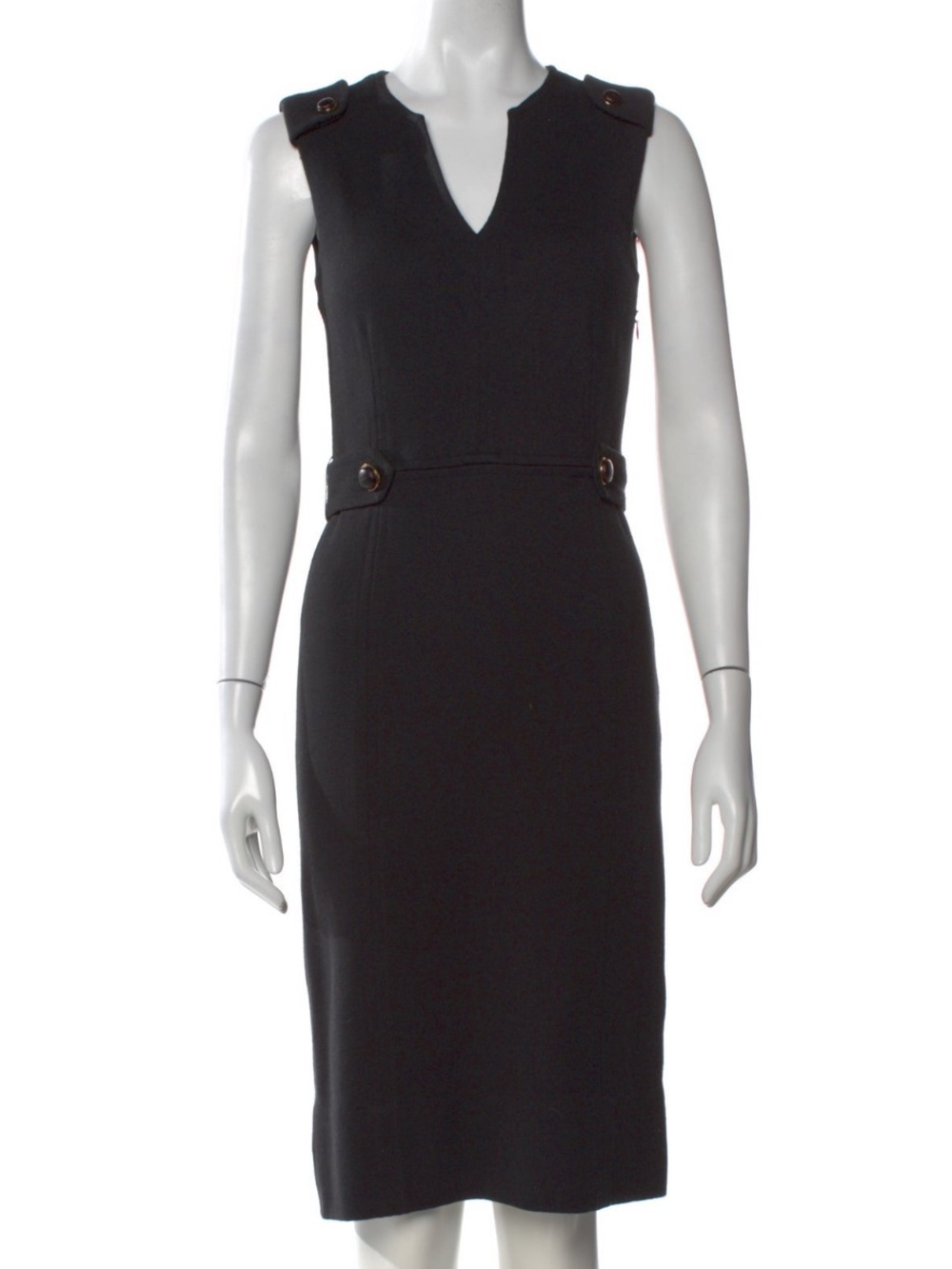 Gorgeous Tory Burch Black Sleeveless Midi Dress with Leather Button Tab Details